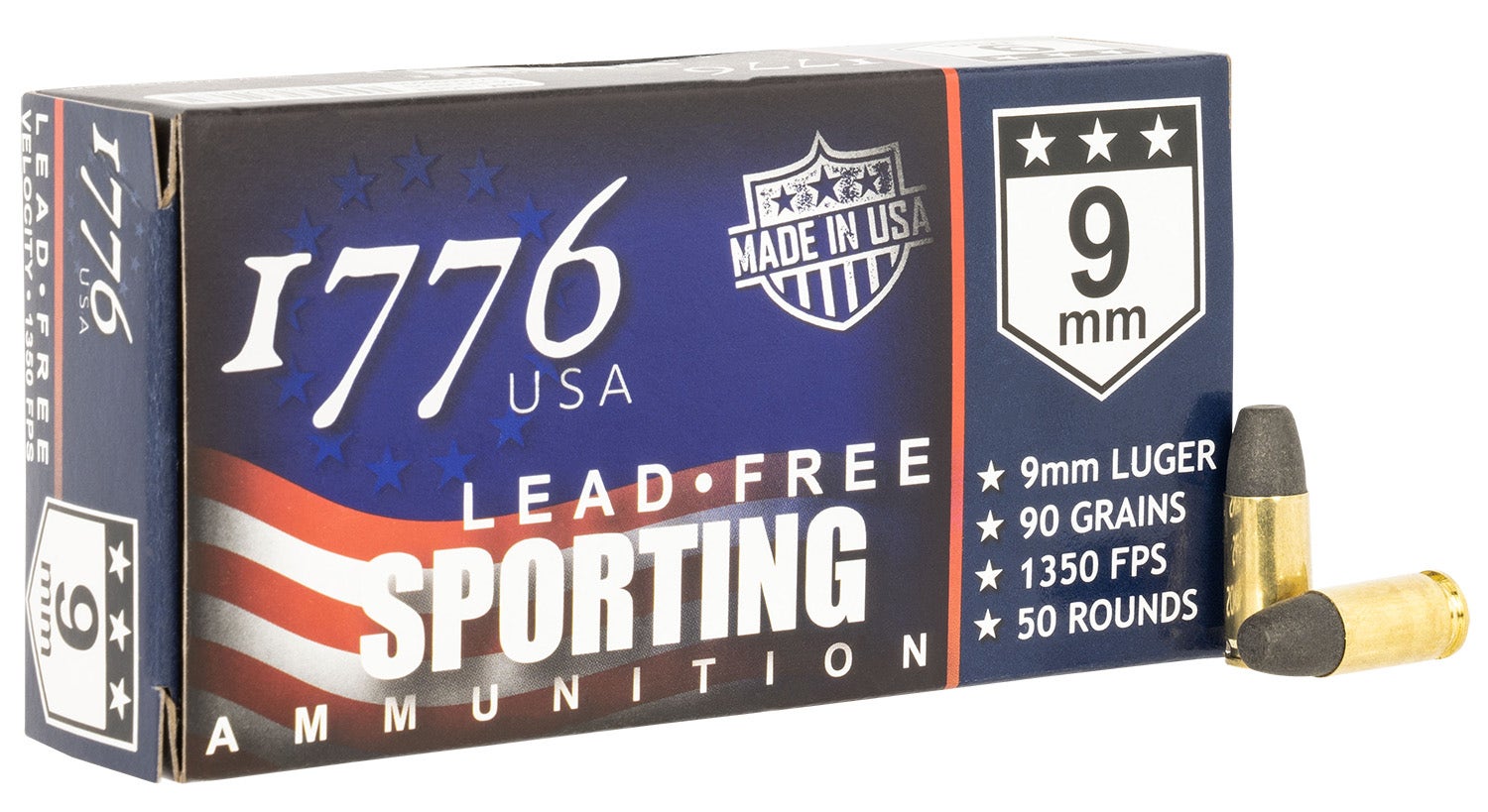 1776 USA 9mm Luger Lead-free Ammunition 90 gr 50 Rds Per Box 1776009090