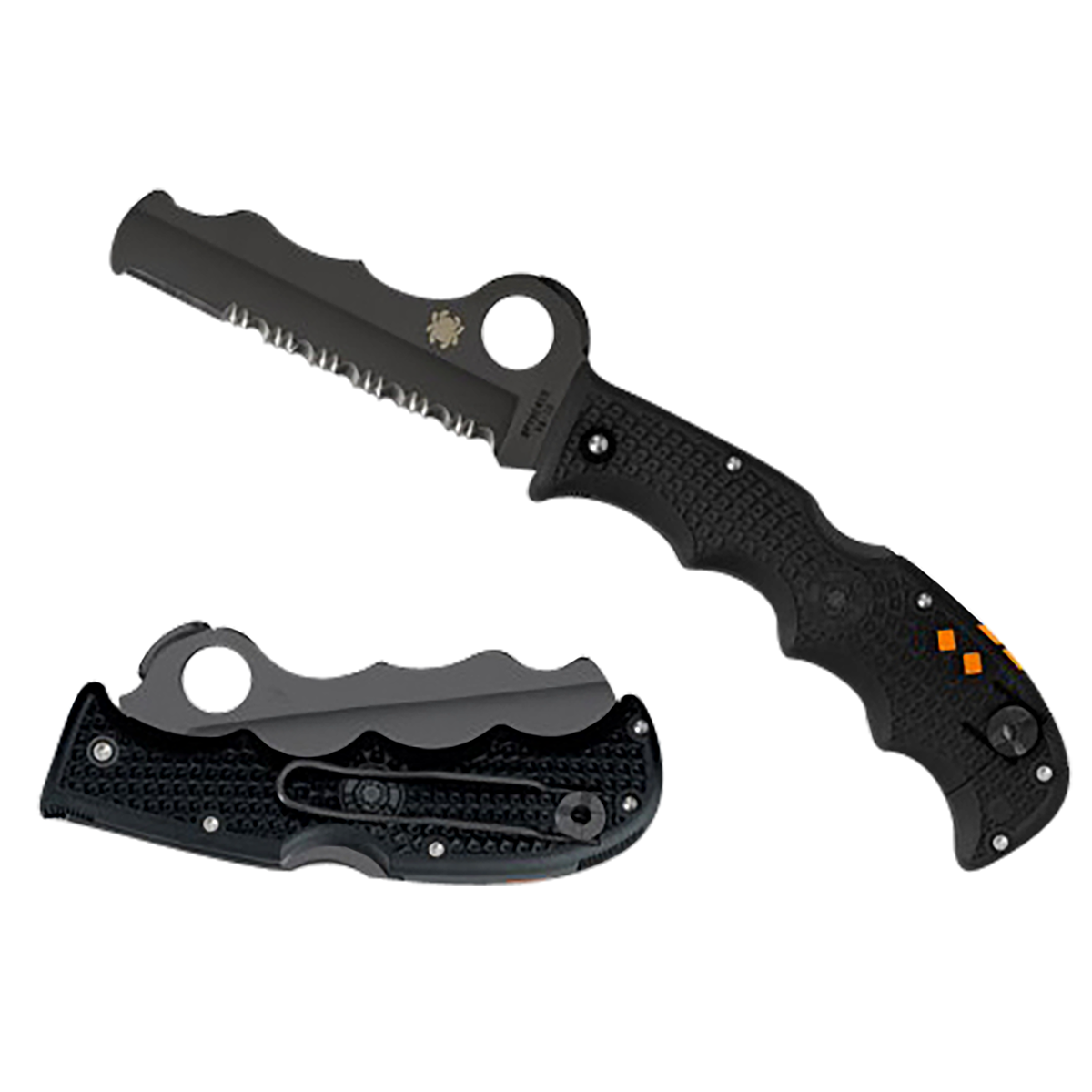 Spyderco Assist Lightweight 3.69" Folding Part Serrated Black DLC VG-10 SS Blade Black Textured FRN Handle