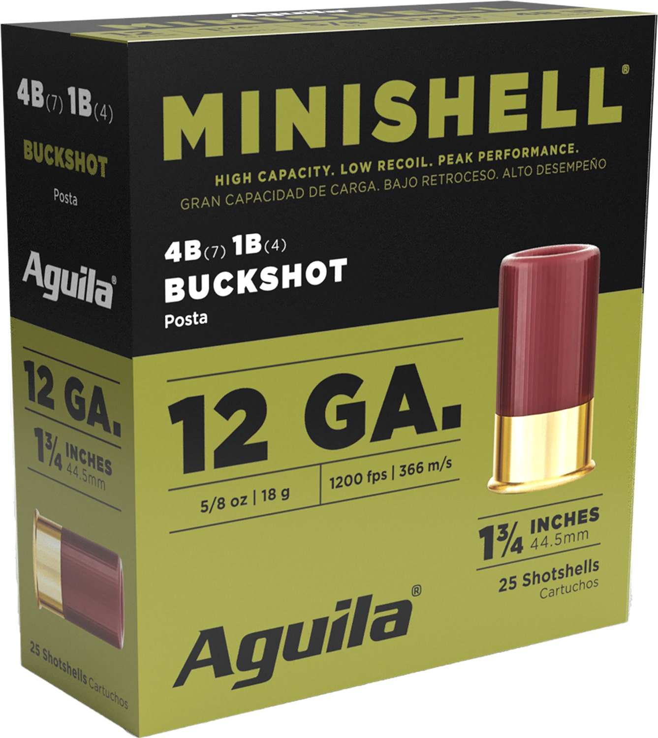 Aguila Minishell Buckshot 12 Gauge Ammo 1.75" 5/8oz 4B(7P)/1B(4P) Shot 25 Rounds 1CHB1385