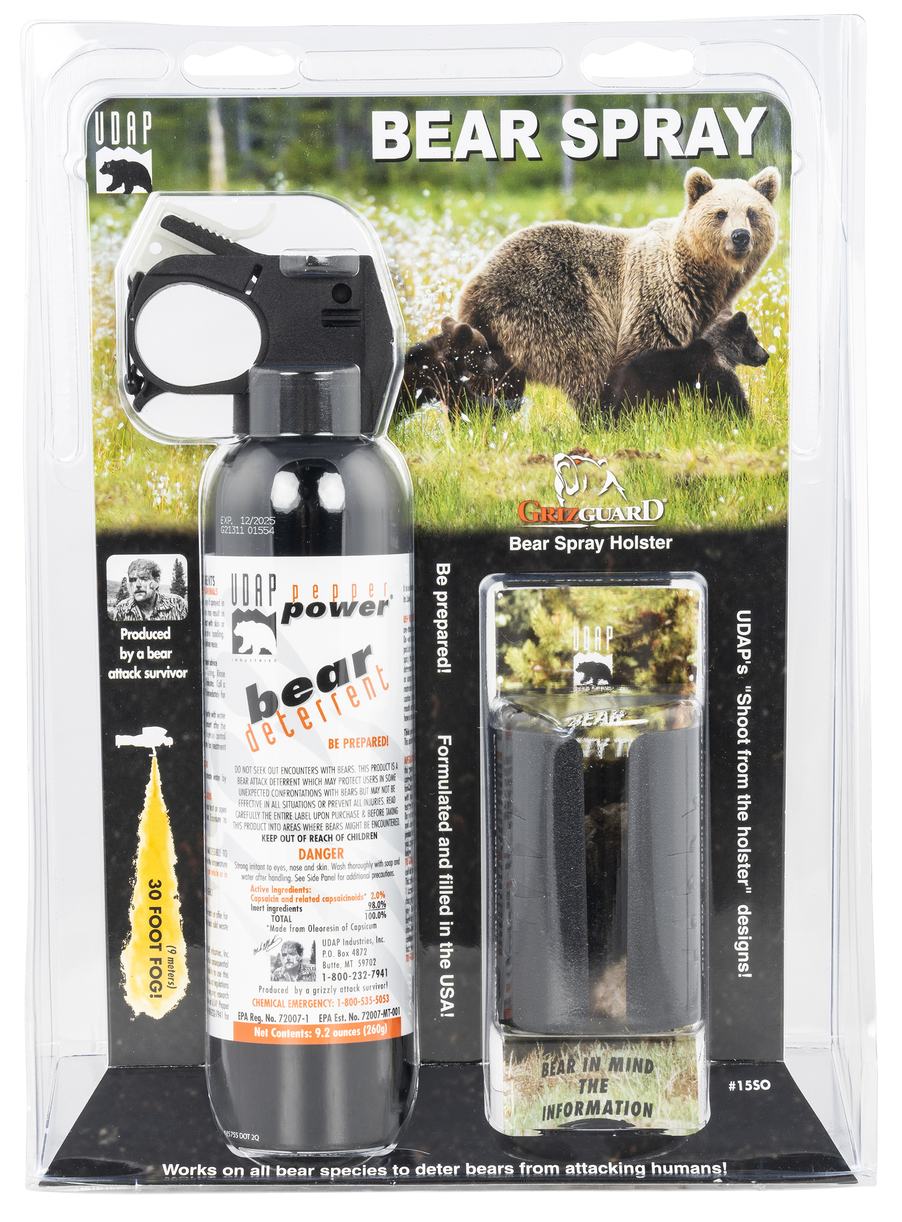Udap Bear Spray, Udap 15so    Magnum Bear 260g Plastic Holster