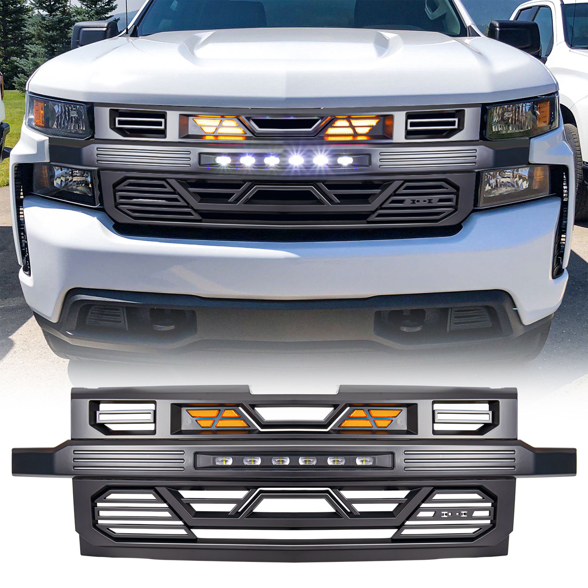 AMERICAN MODIFIED Grille w/ Lights, Chevy Silverado 1500, Matte Black (Open Box)