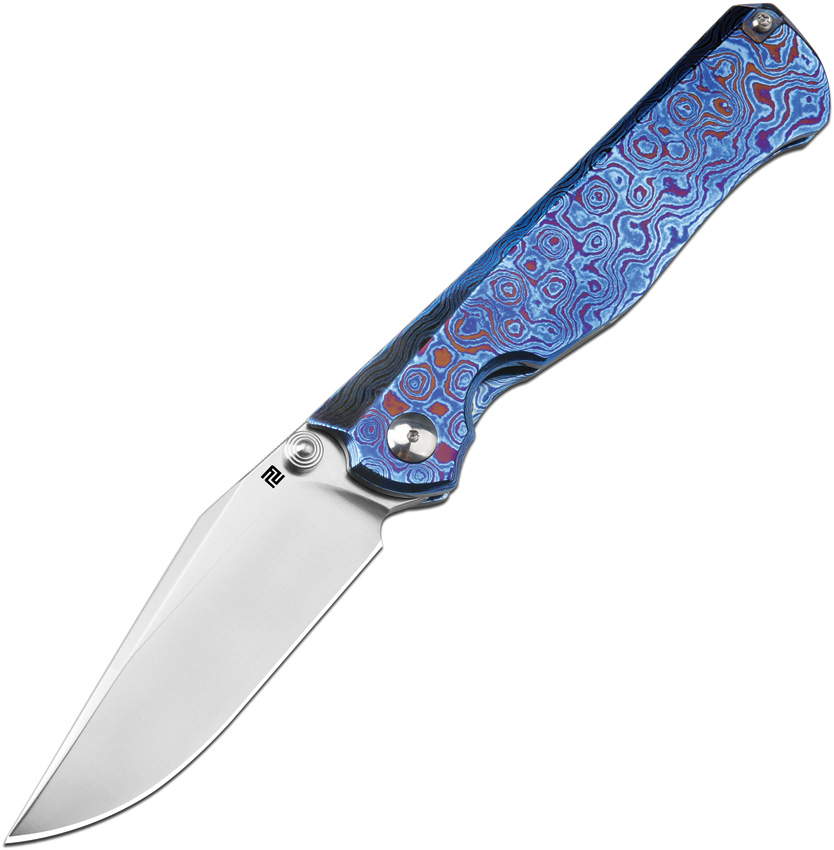 Artisan Caruso Framelock Pocket Knife Titanium Damascus - ATZ1869TDB