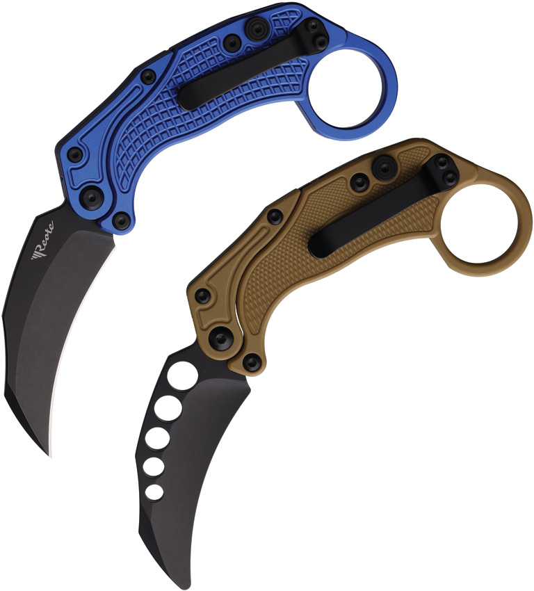 Reate EXO-K Button Lock Pocket Knife Blue Black - REA124