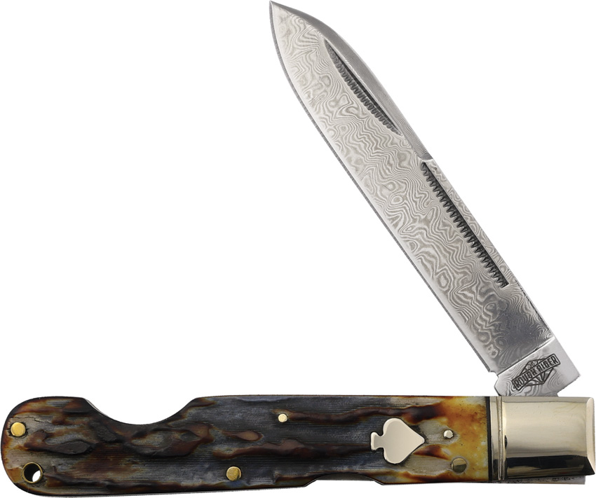 Rough Ryder Lockback Pocket Knife Cinnamon Bone Damascus - RR2524