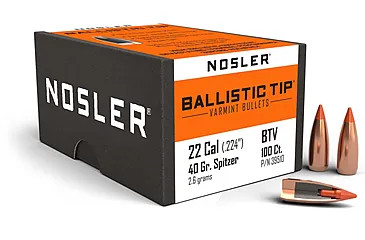 Nosler Ballistic Tip Varmint 39510 .22 Cal 40 gr Spitzer Bullets-100cnt