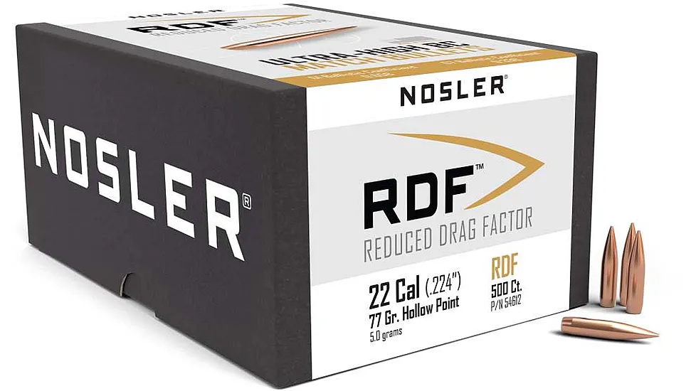 Nosler 54612 RDF 22 Caliber .224 77 GR Hollow Point Boat Tail (HPBT) 500 Box