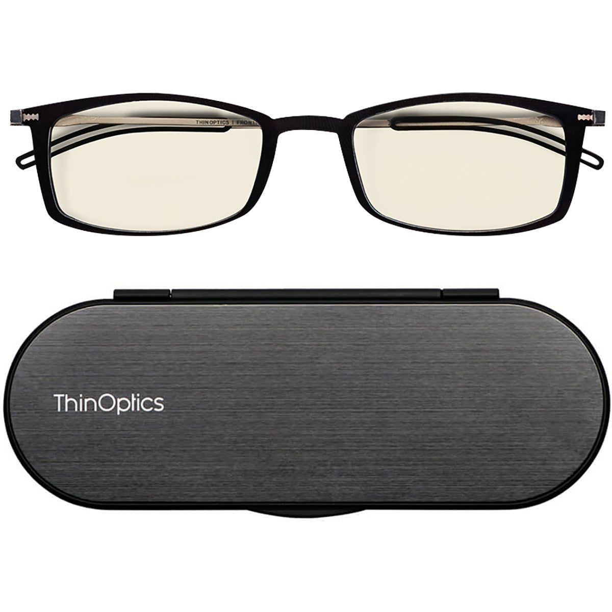 ThinOptics Brooklyn Blue Light Blocker Computer Reading Glasses with Milano Case