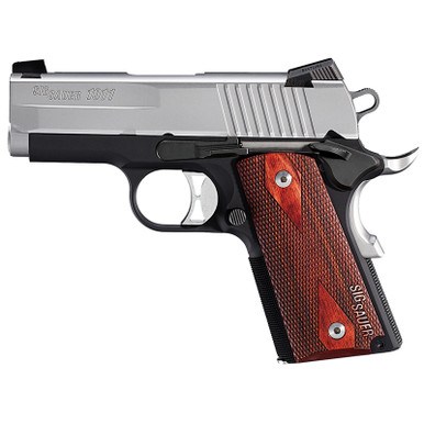Sig 1911 9MM 3.3In Ultra Compact Black & Stainless Finish SAO Siglite Rosewood Grip (2) 8RD Steel MAG, 1911UT9TSS