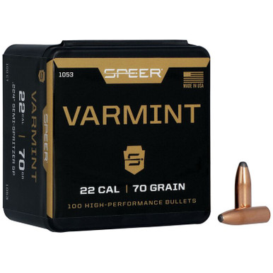 Speer Varmint 1053 .22 Cal 70 gr Jacketed Soft Point Bullets-100cnt
